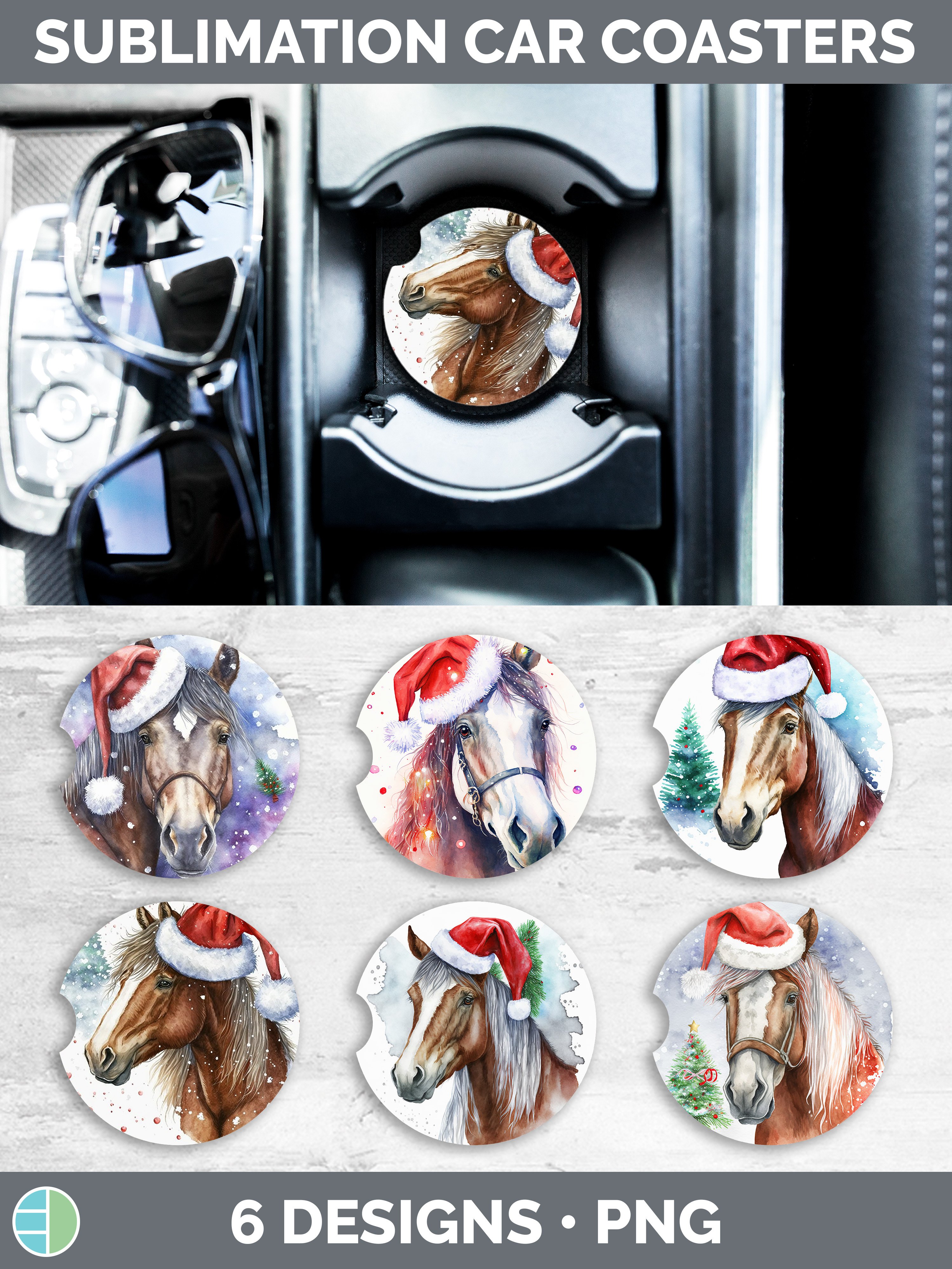 Christmas Horse Car Coaster | Sublimation Designs Bundle