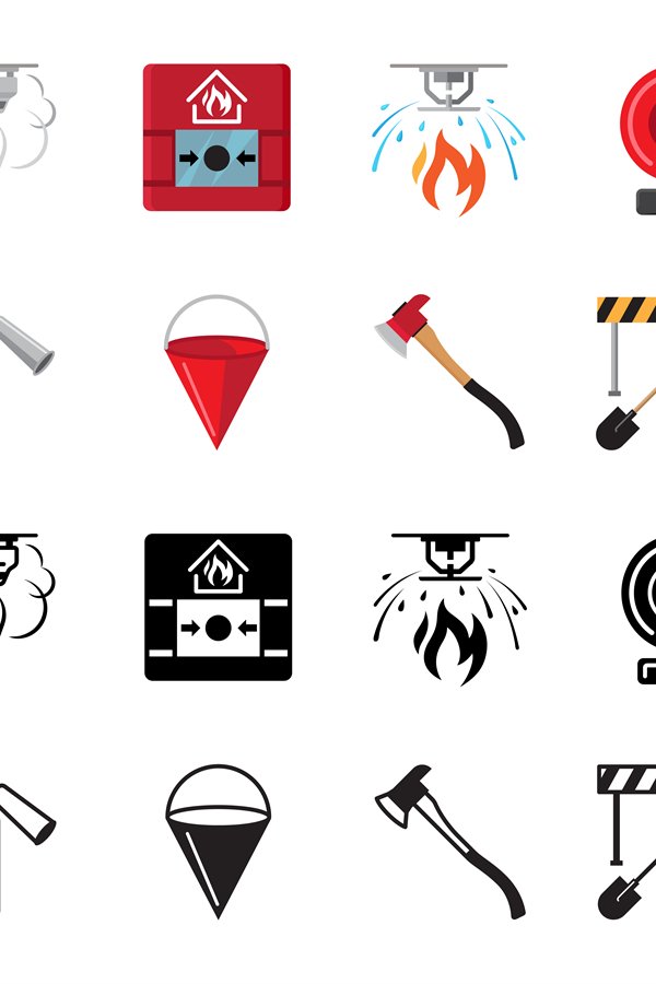 Fire safety flat icons vector of set