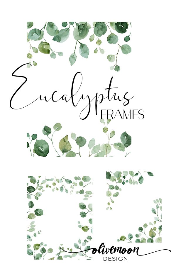 Eucalyptus Frames Watercolor Greenery Frames Clipart 5 PNG