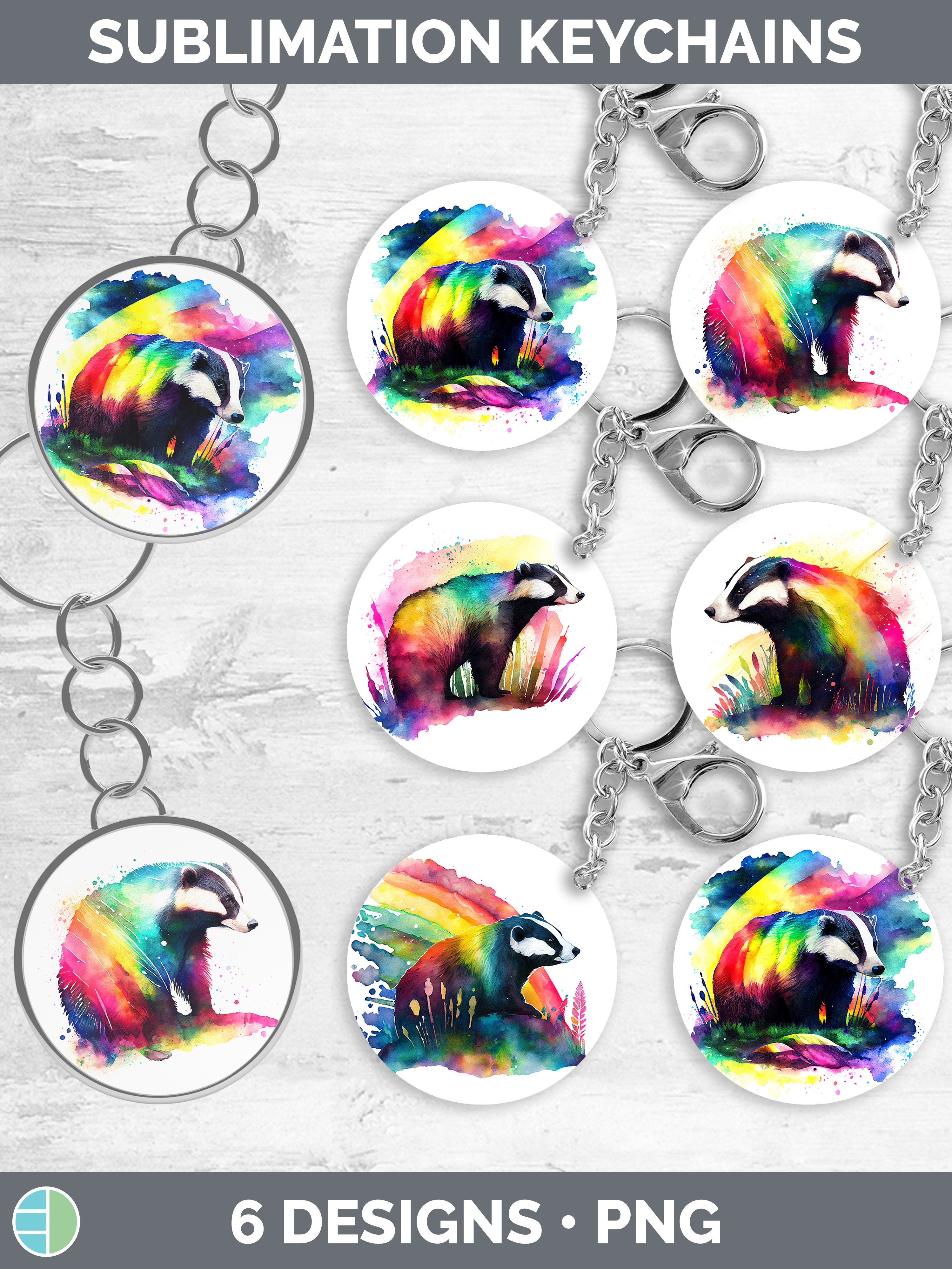 Rainbow Badger Keychain Sublimation Keyring Designs Bundle