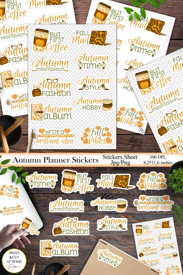 Autumn Planner Printable Stickers Bundle png