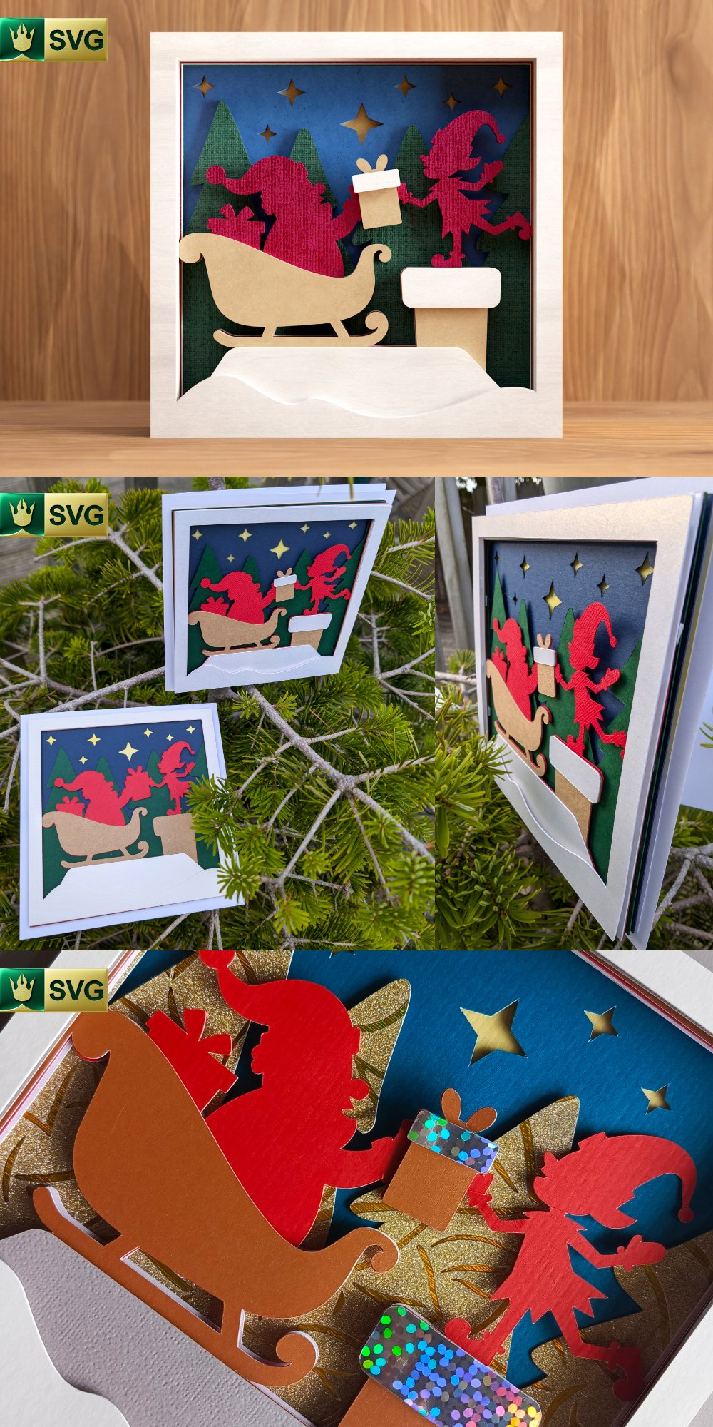 Cute Christmas Scene 3D Layered SVG | Santa and Elf