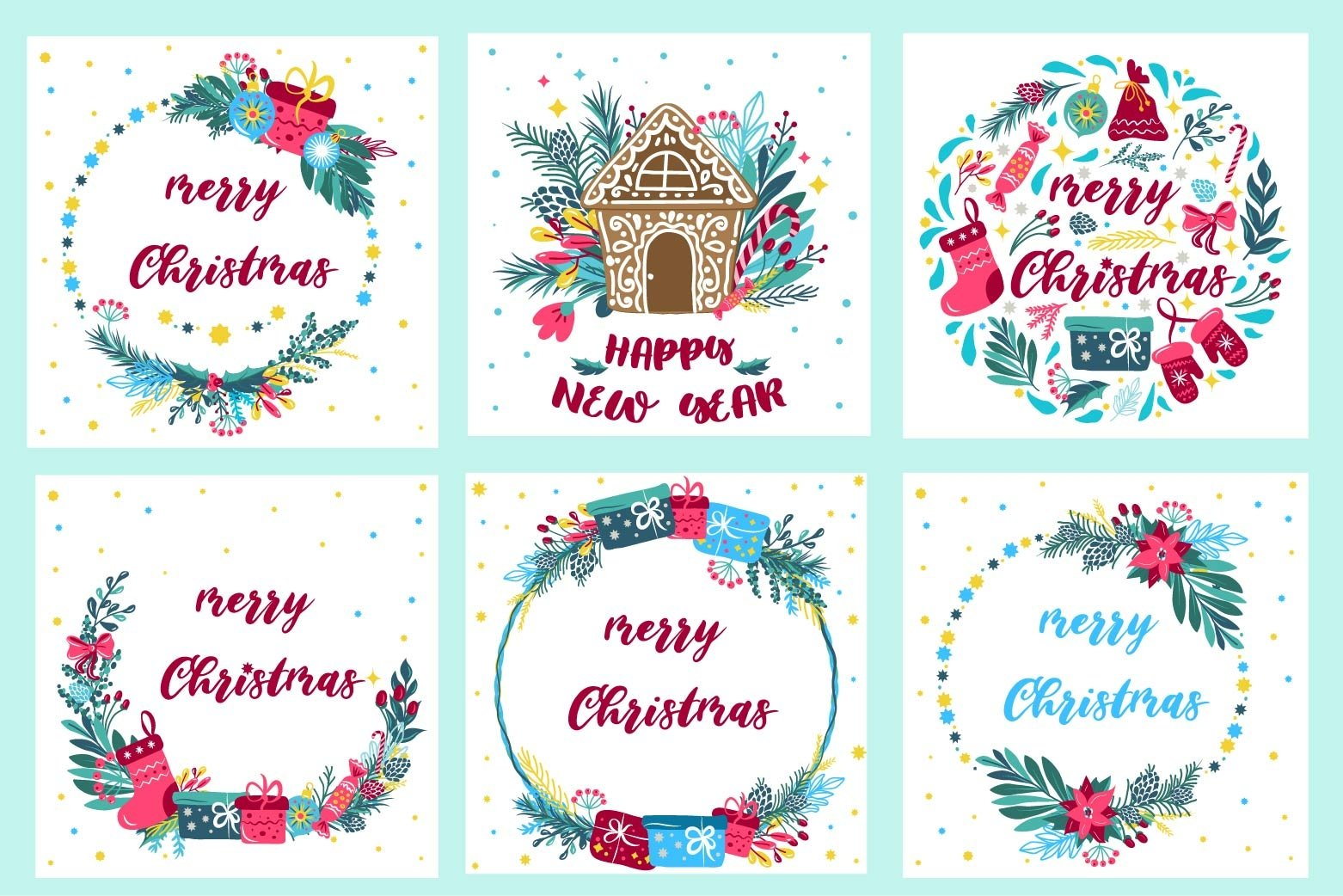 New Year's set of postcards and patterns (1652434)
