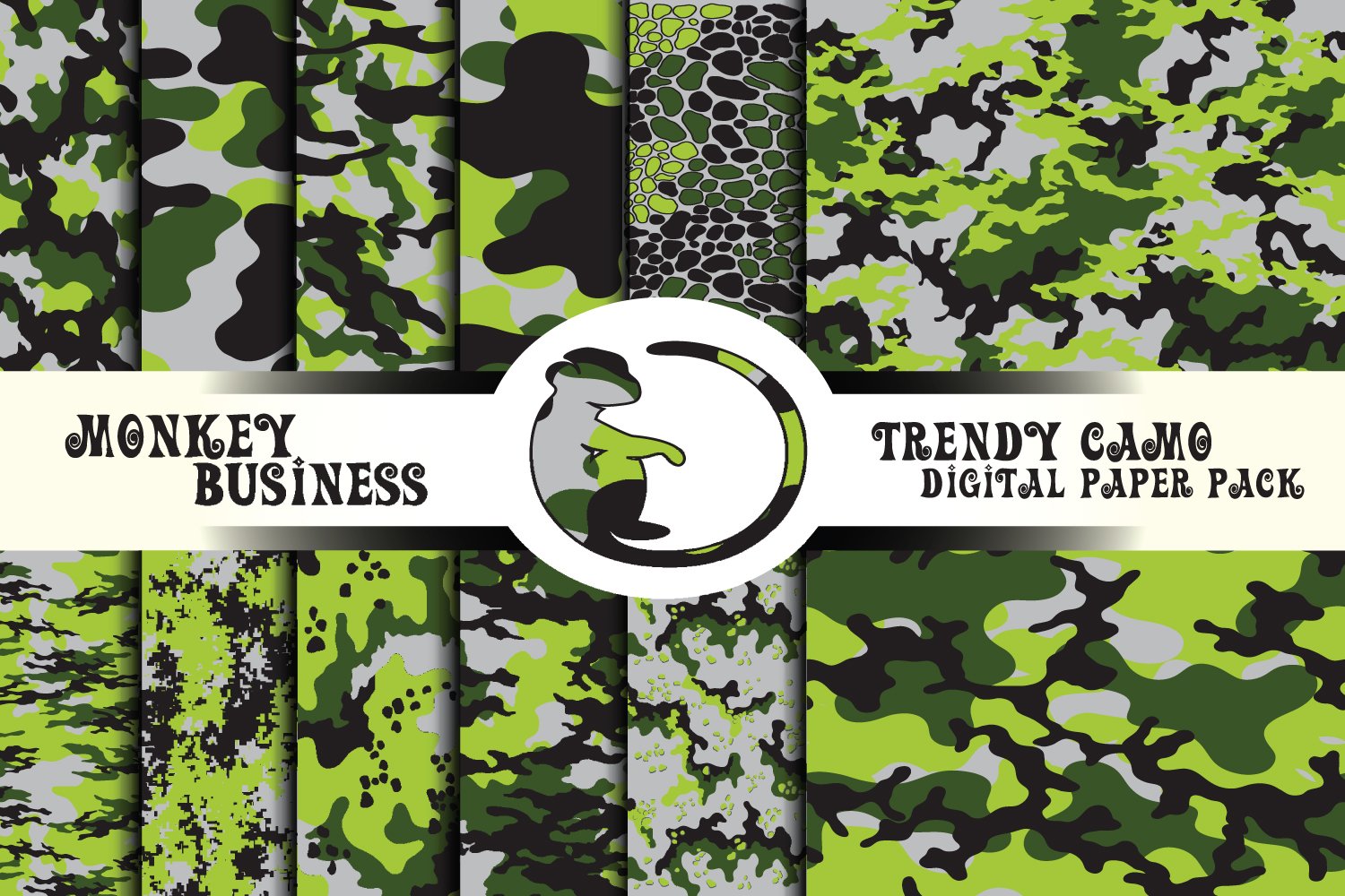 Green camo digital paper pack, Instant download, Scrapbook