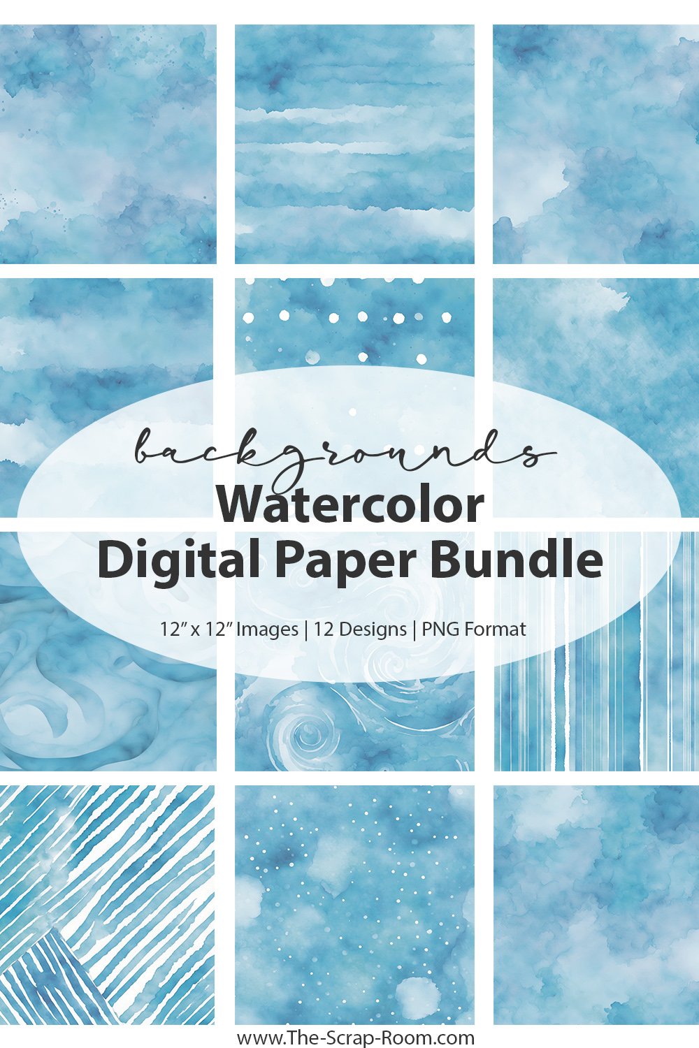 Digital Paper, printable paper bundle: Light Blue Watercolor