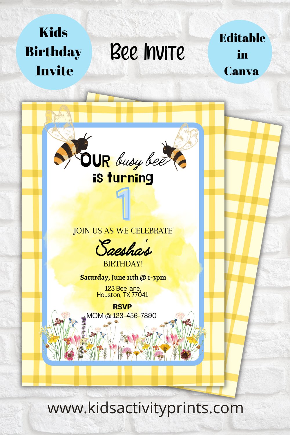 Kids Honey Bee Birthday Invitation editable template