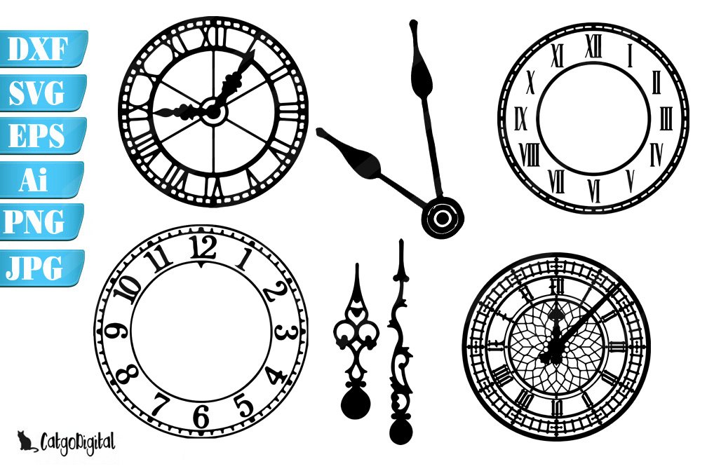 Digital Clock Face Silhouettes SVG Cutting Files