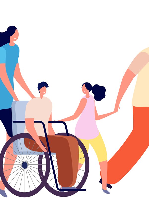 Handicapped kids in family. Disability activity, disabled ch