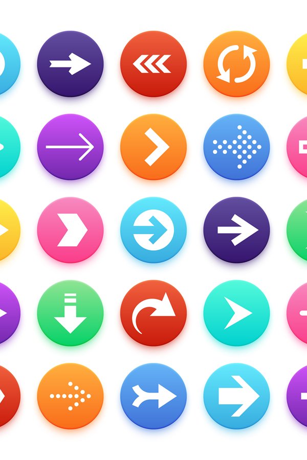 Arrow color web button icons. Arrowhead and repeat, directio