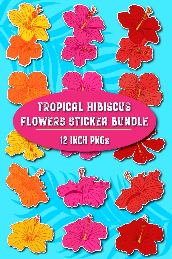 Tropical Flower Stickers Hibiscus Flower Stickers Bundle