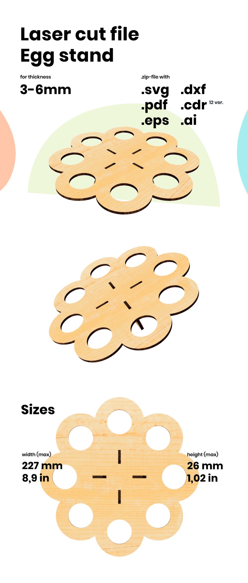 Egg stand svg CNC svg vector file dxf Laser cut files