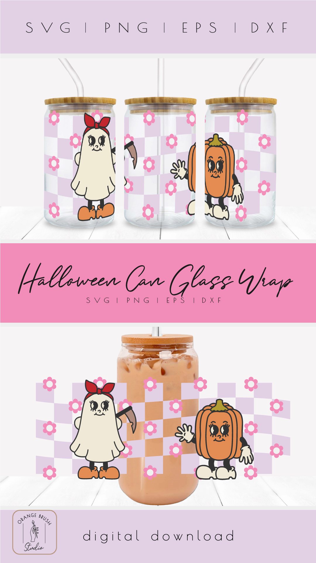 Retro Halloween Libbey Can Glass Wrap 16 Oz Ghost SVG File