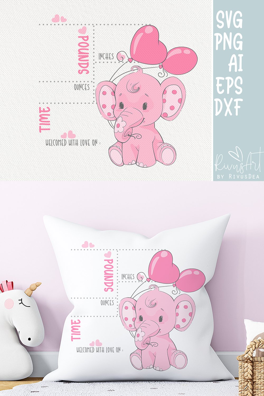Elephant Birth Stats SVG download. Baby announcement boys.
