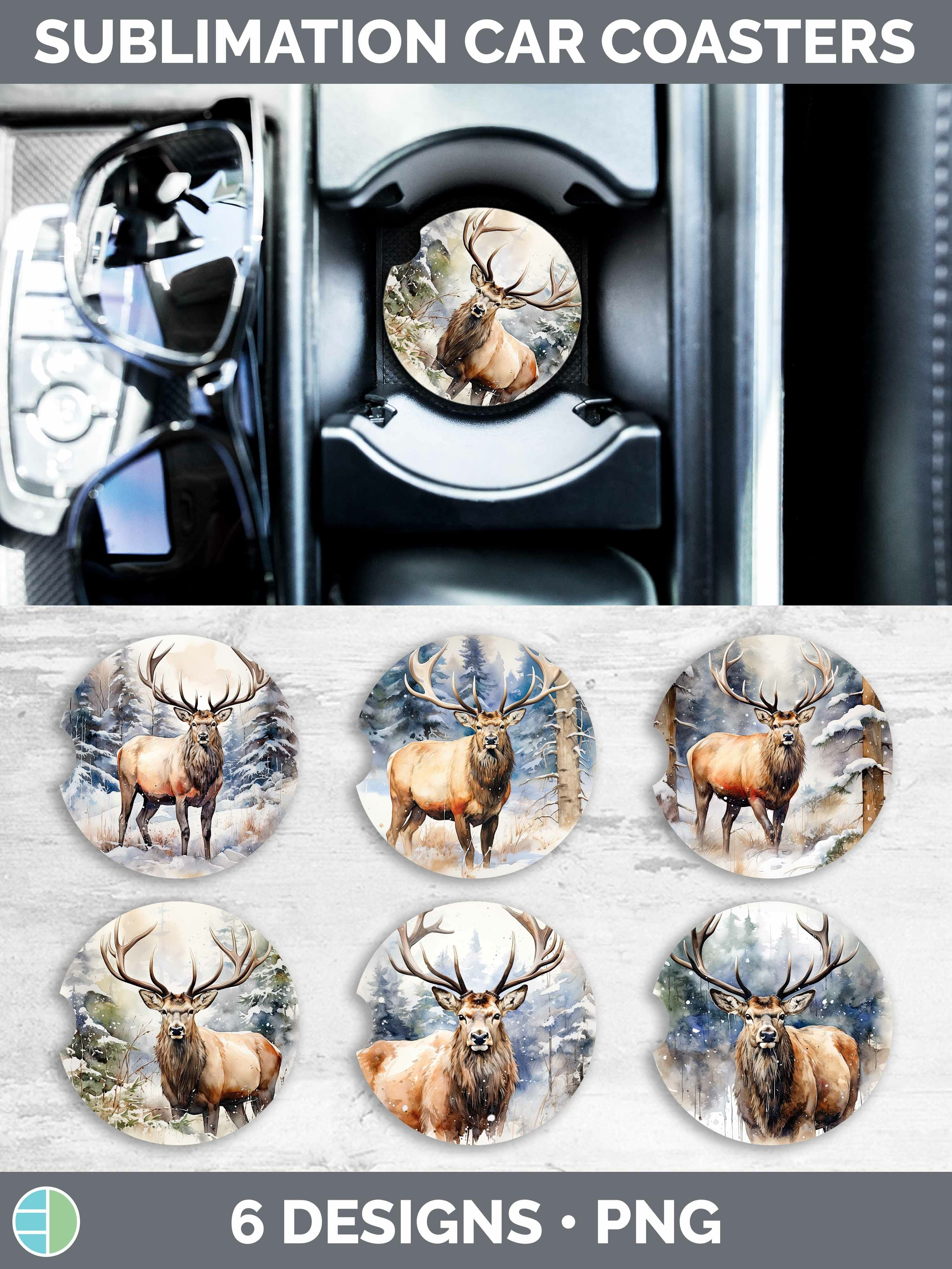 Watercolor Elk Car Coaster Bundle Coaster Designs