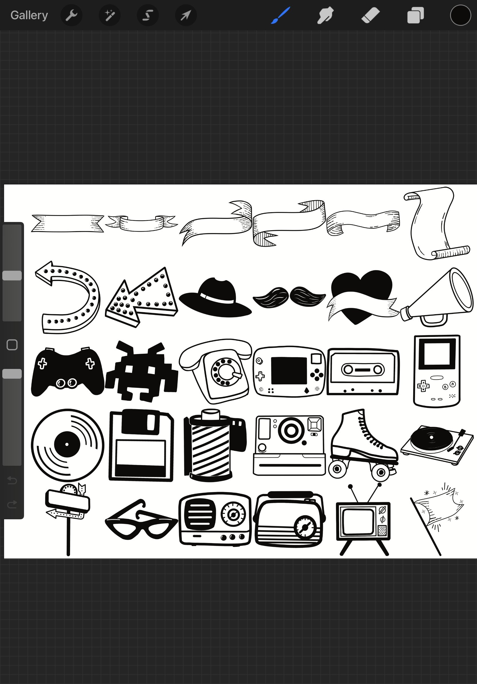 Retro Elements Set 1 Procreate Brush Stamps, 30 Retro Icons