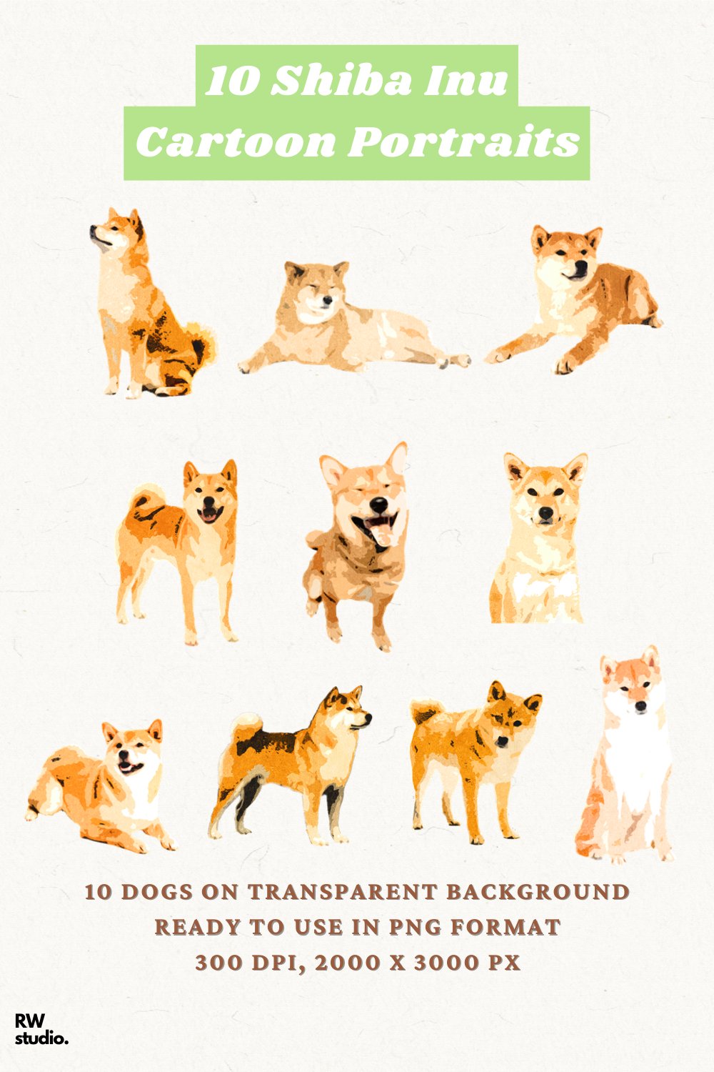 10 Shiba Inu Cartoon Portraits|Dog Breeds Artclip|Graphic