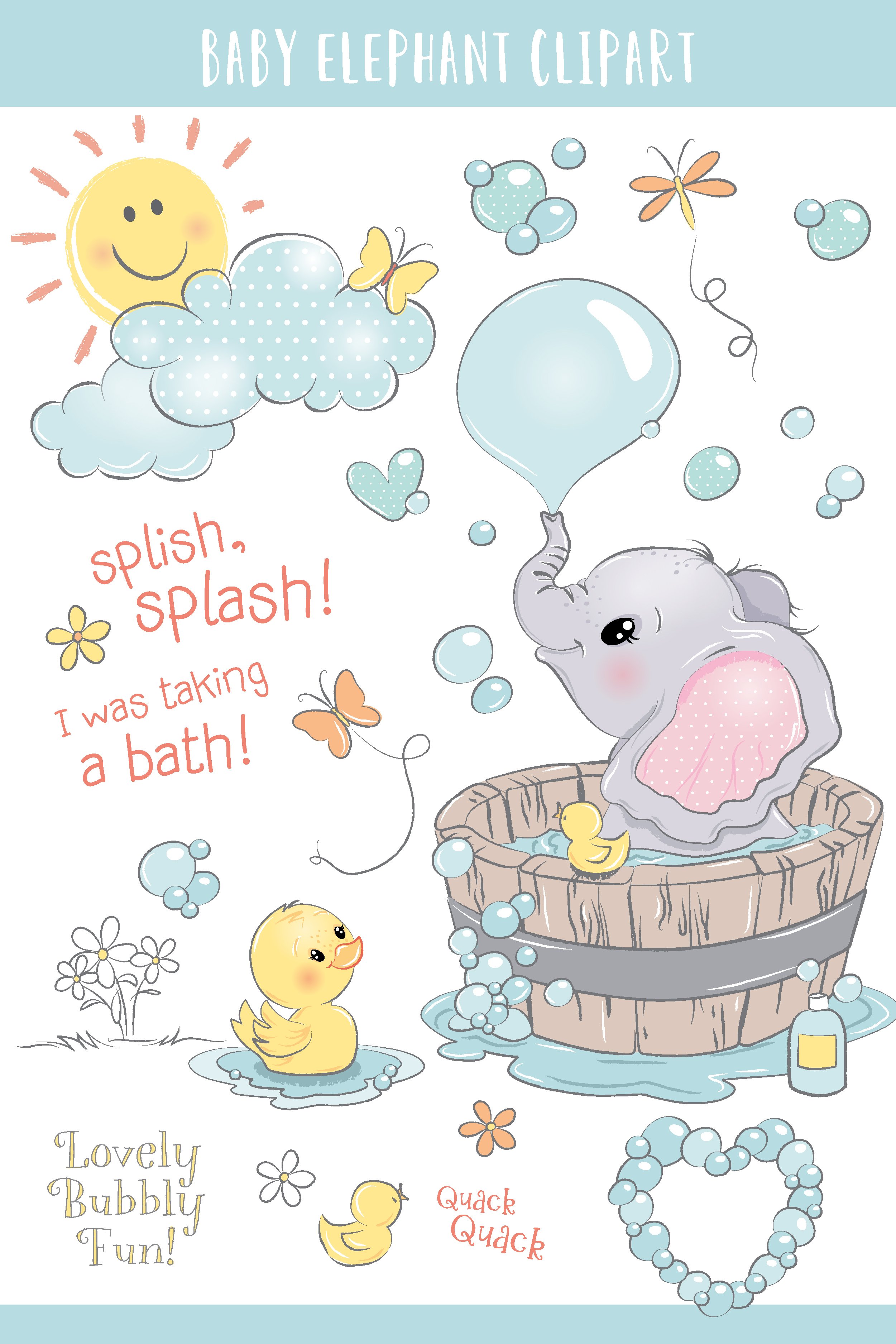 Baby Elephant in bath tub with Duckling CLIPART (1240089)
