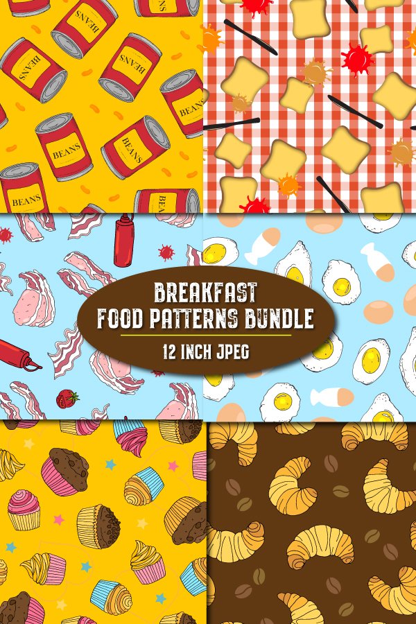 Repeat Pattern Designs Food Breakfast Food Seamless Repeat Digital Papers Patterns