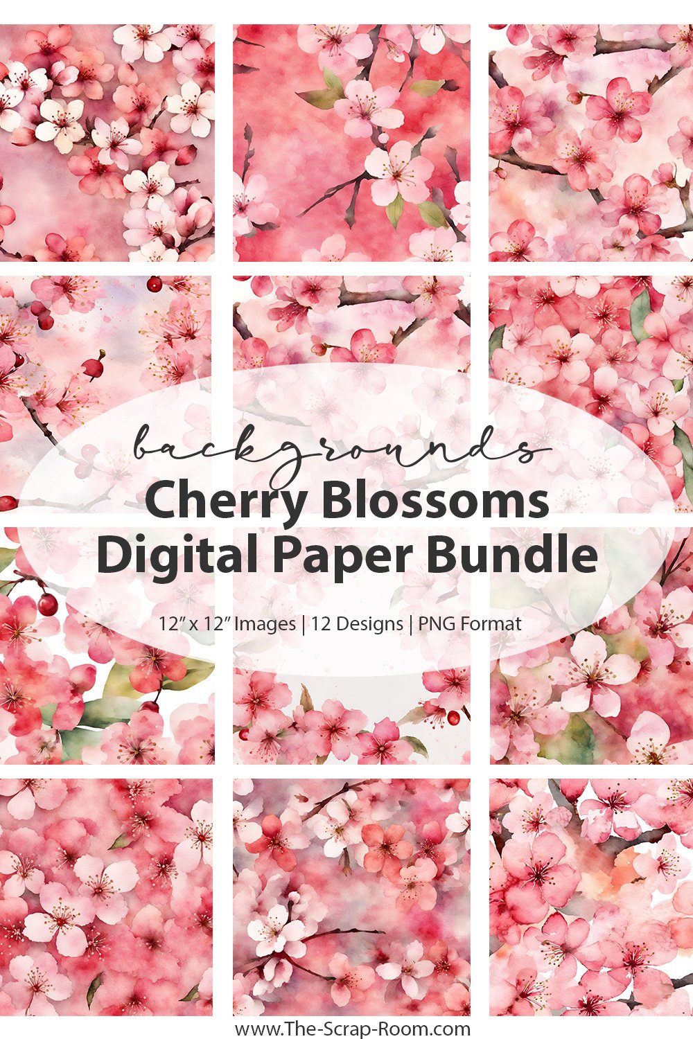 Digital Paper, printable paper bundle: Cherry Blossoms