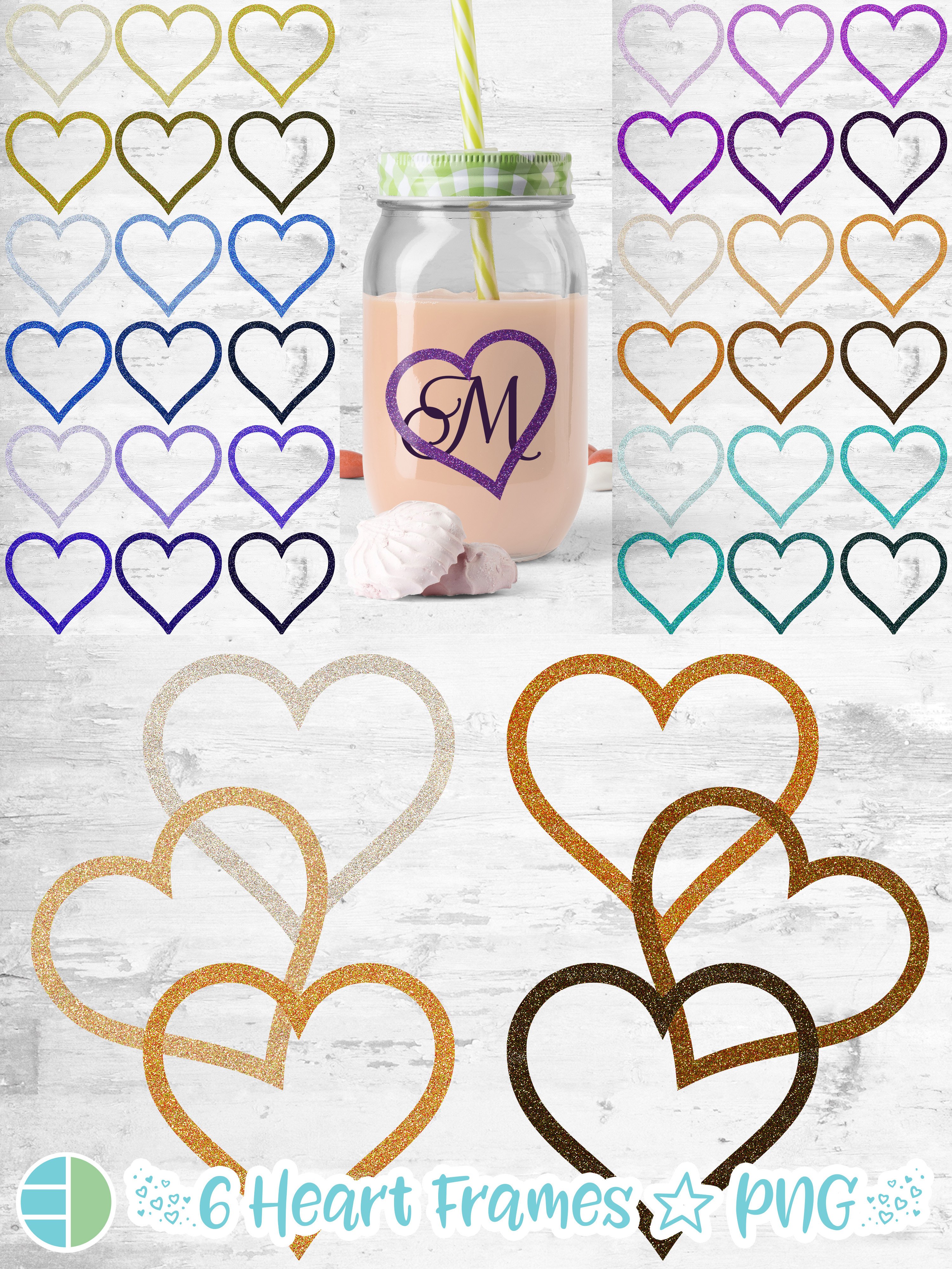 Sublimation Bundle - Glitter Heart Frames PNG
