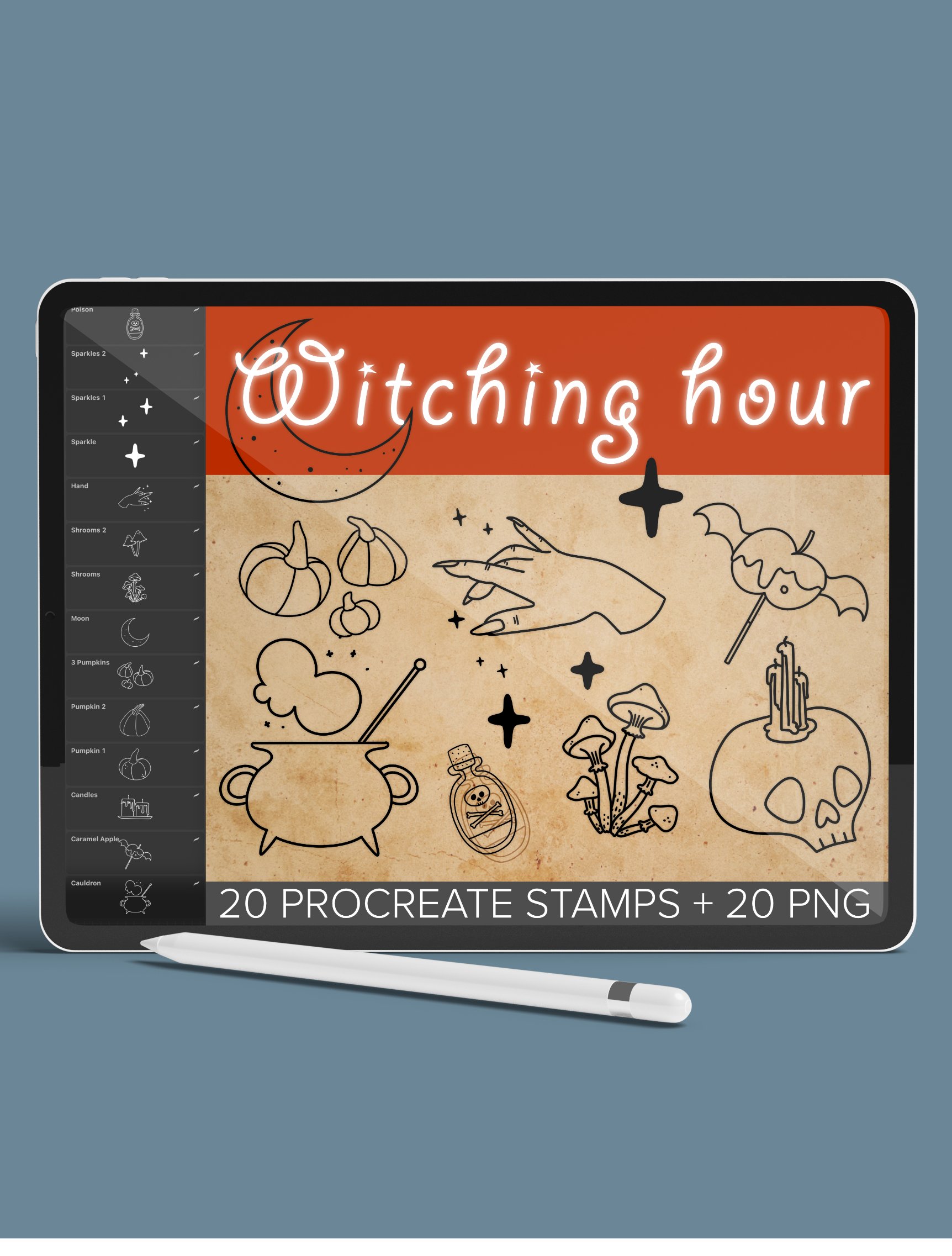 20 witchy magical esoteric procreate stamp brushes