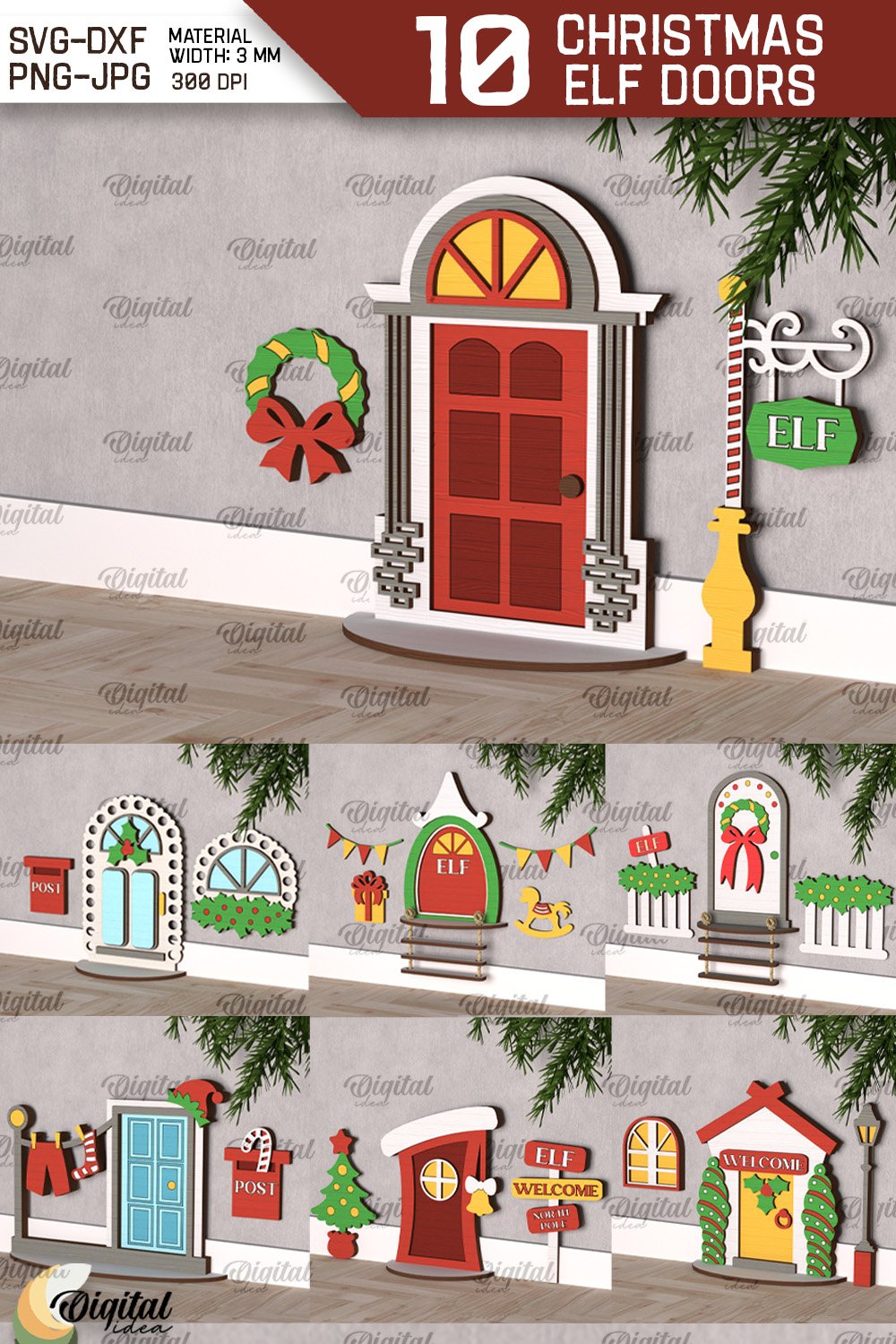Christmas Elf Doors Laser Cut Bundle. Wooden Elf Doors SVG