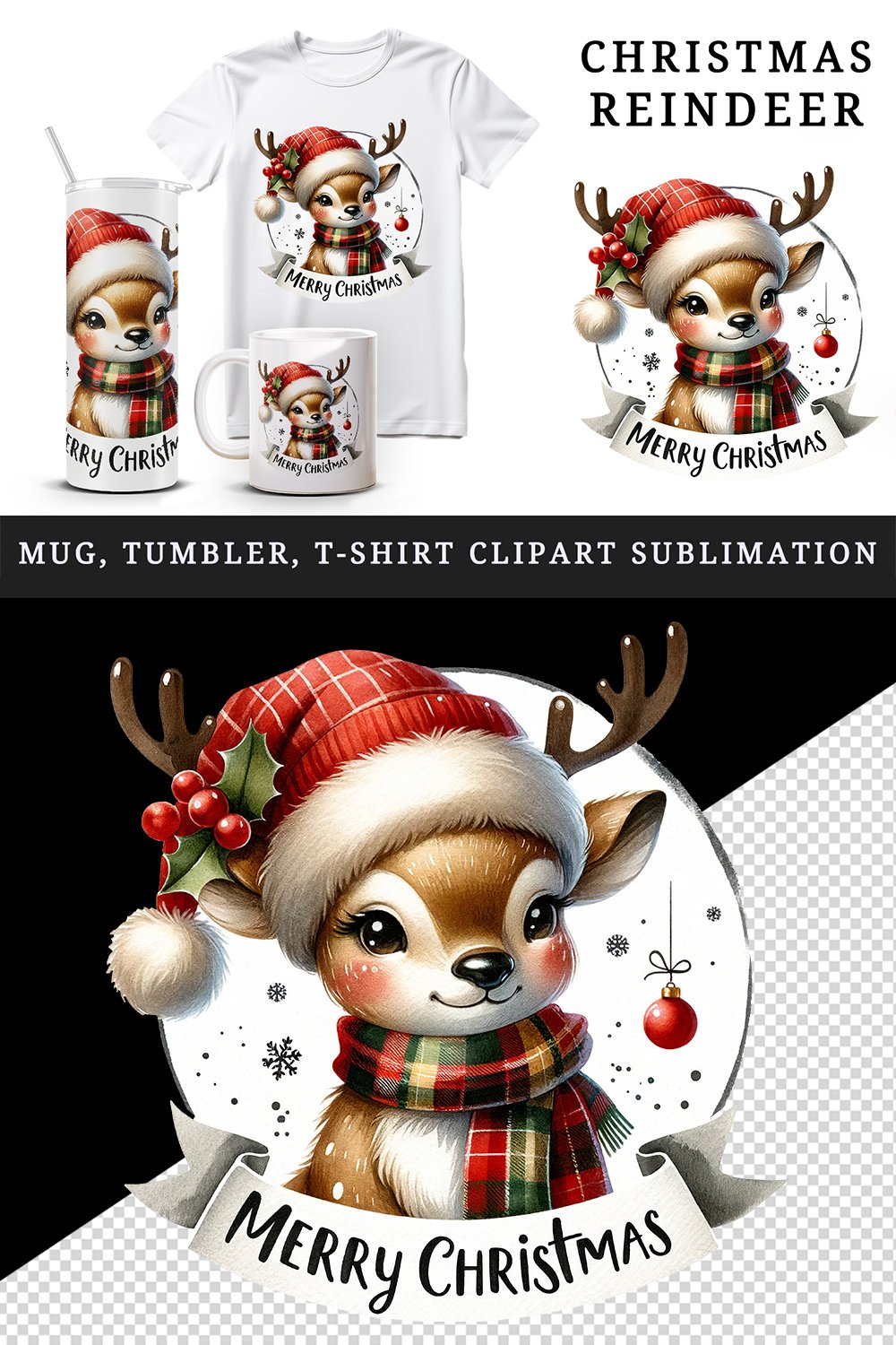 Christmas reindeer tumbler mug wrap clipart sublimation png