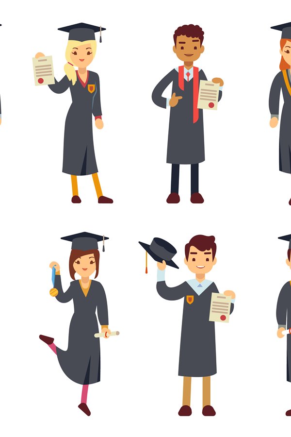 Young college graduate and university students vector charac