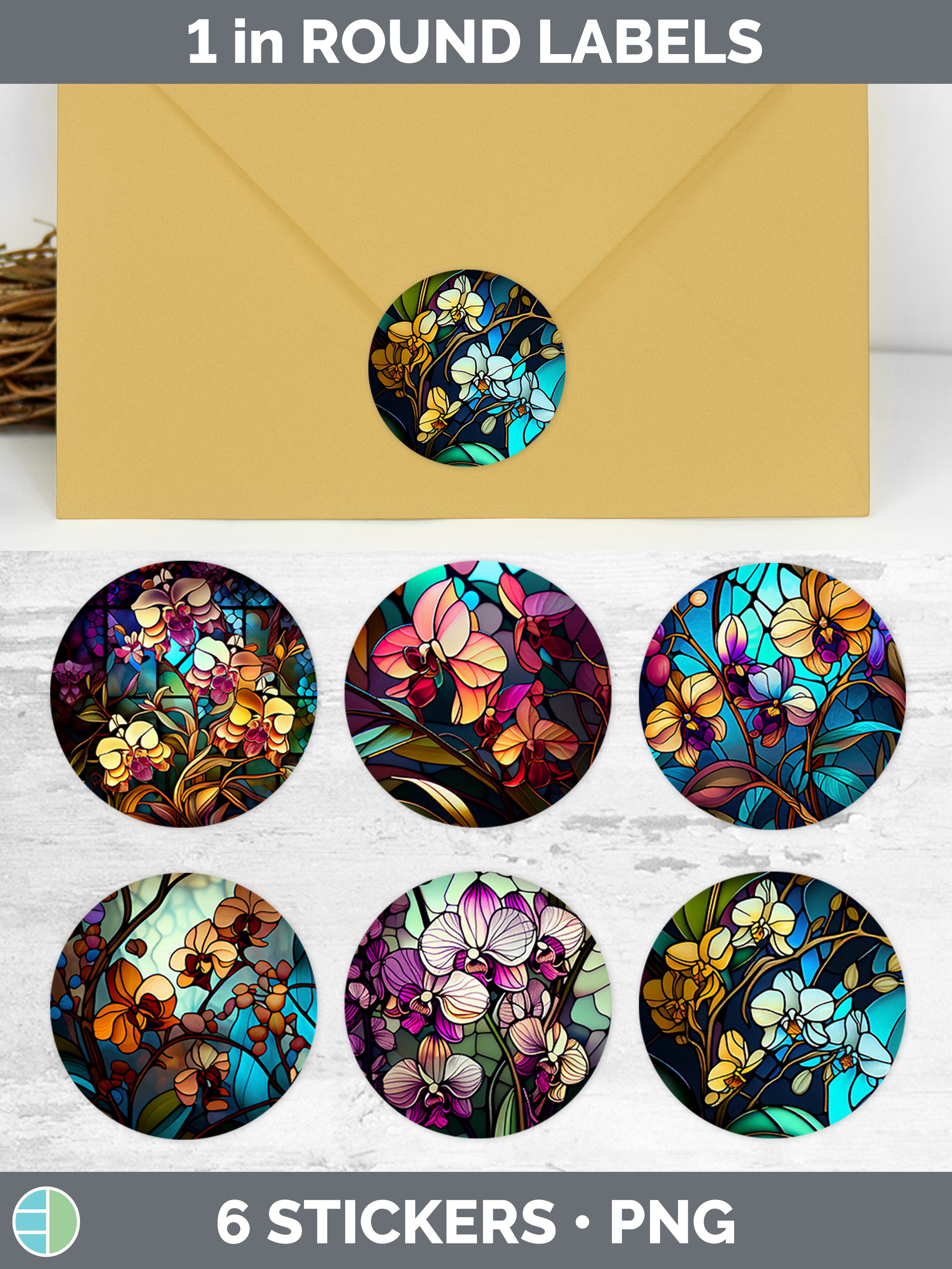 Stained Glass Azalea Flowers Stickers | Round Labels Designs