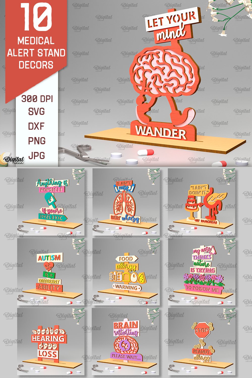 Medical Alert Stands Laser Cut Bundle. Medical Decor SVG