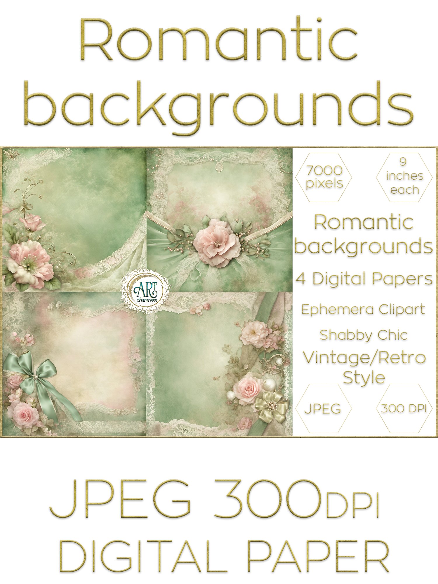 Watercolor Vintage Digital Paper Shabby Chic (2928530)