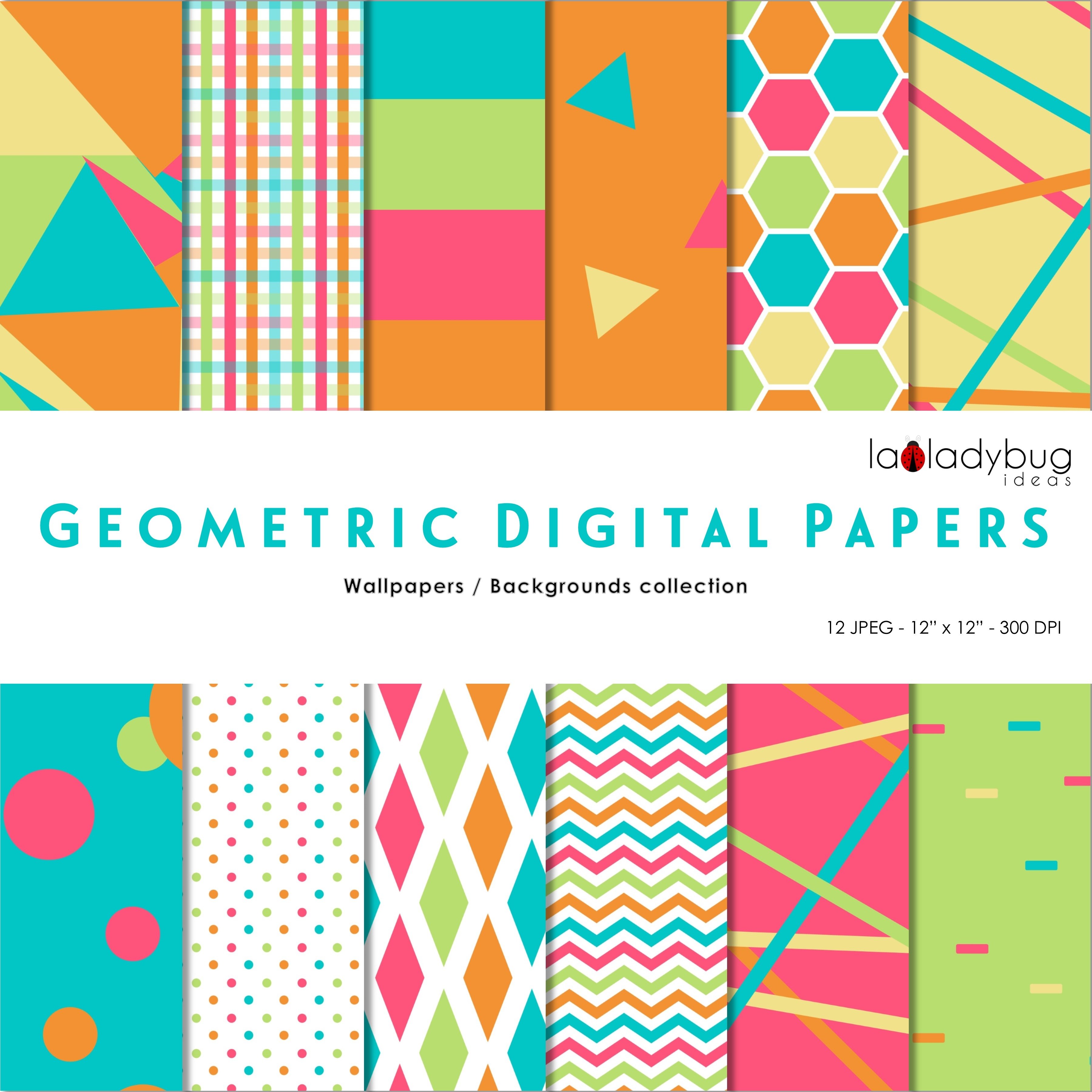 Summer colors triangles digital papers. Geometric (656398)