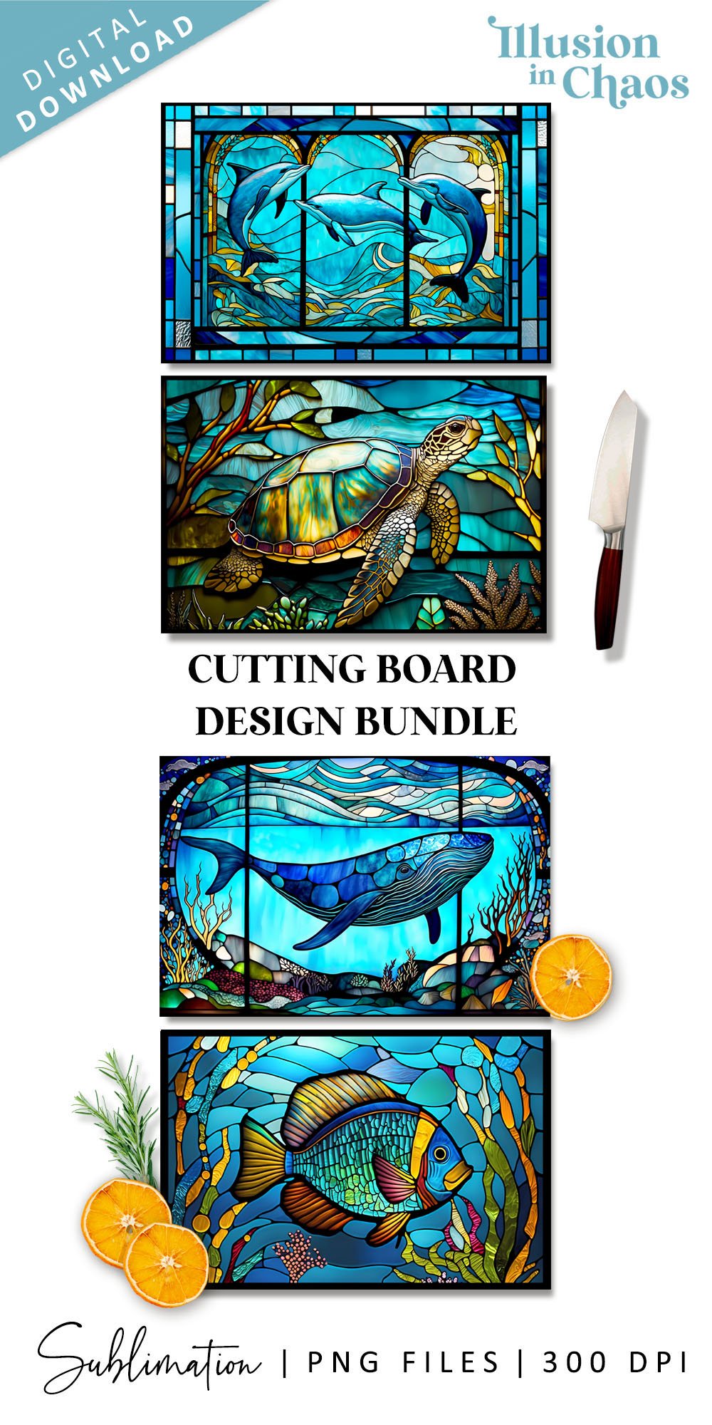 Ocean stained glass Cutting board design bundle