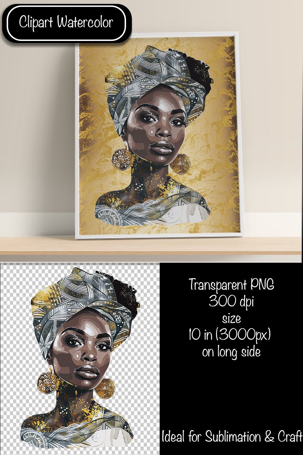 African American woman Clipart PNG African queen Watercolor