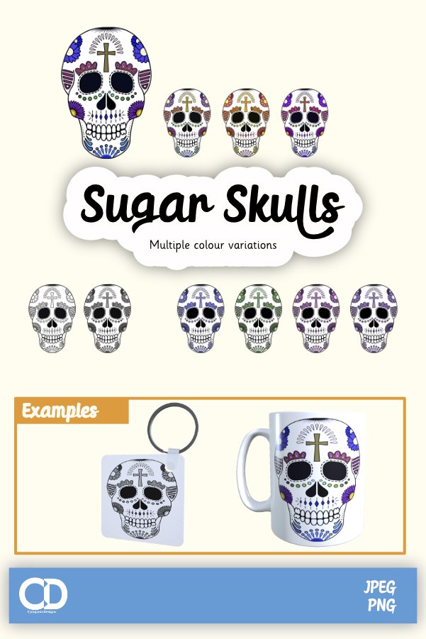 10 sugar skulls - same designs with different colour options