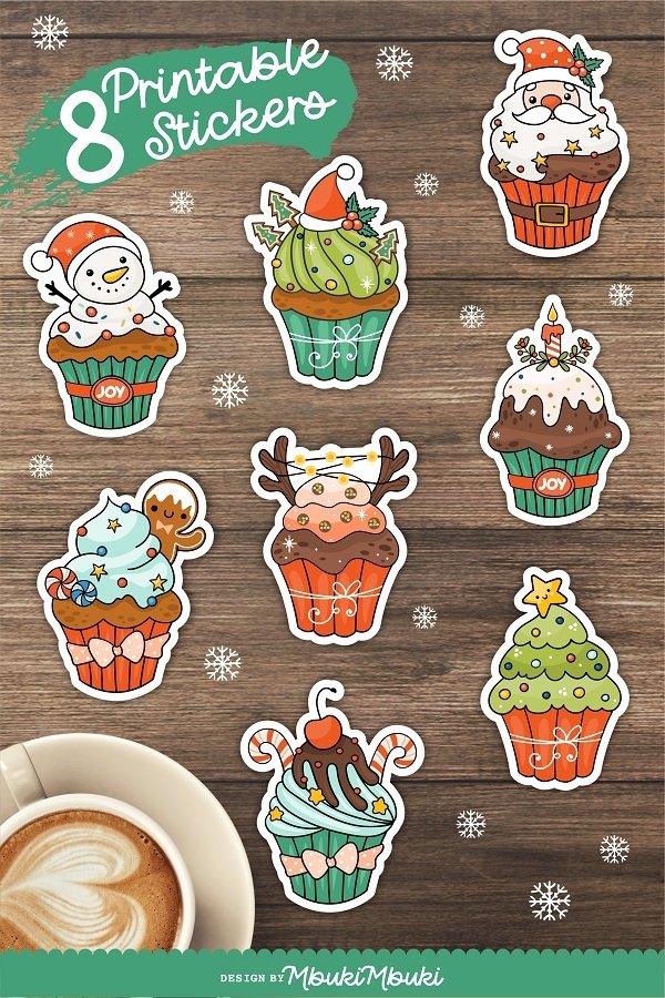 Christmas Cupcakes Printable Stickers For Cricut
