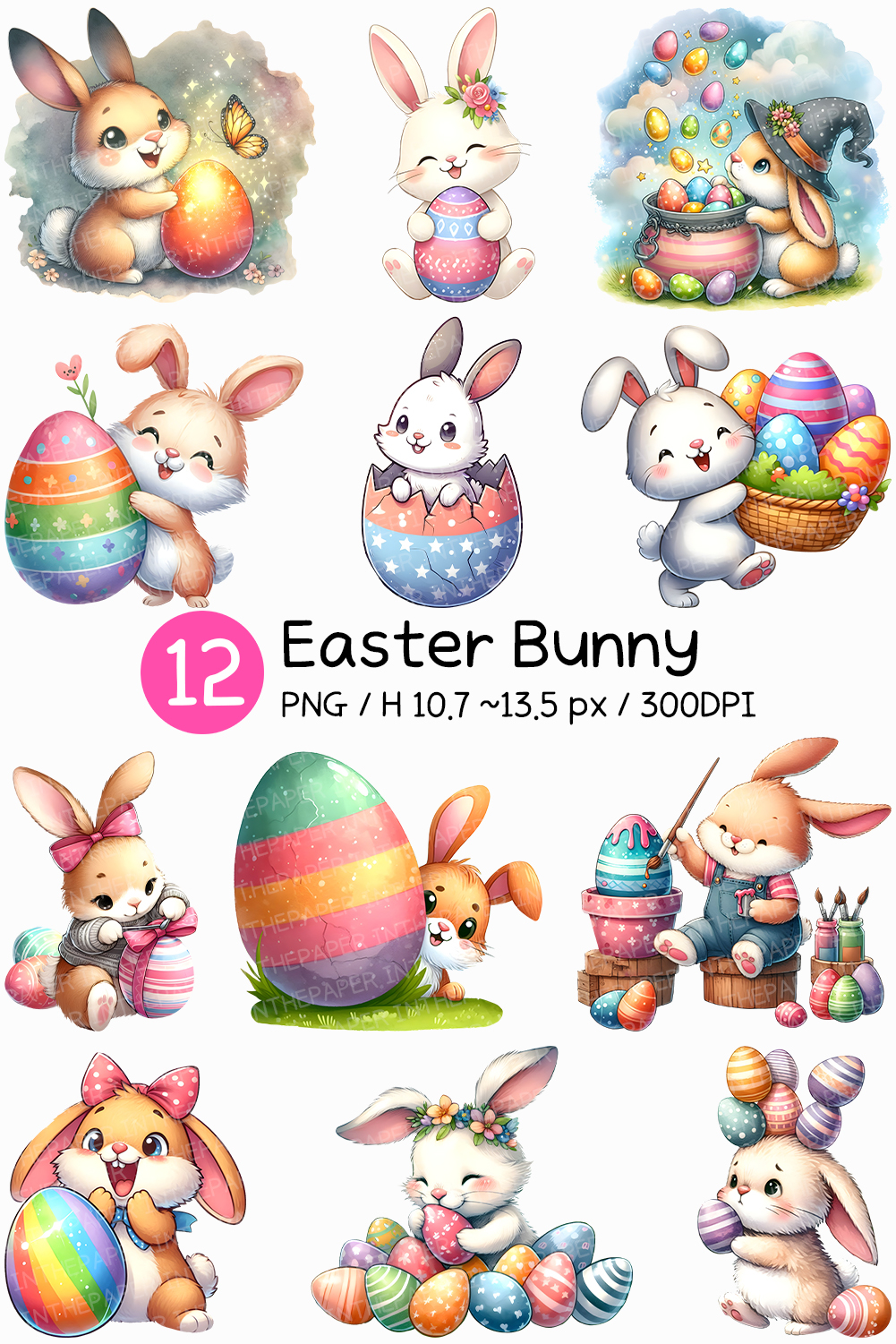 Easter Bunny PNG | Cute Watercolor Rabbit Clipart Spring Egg