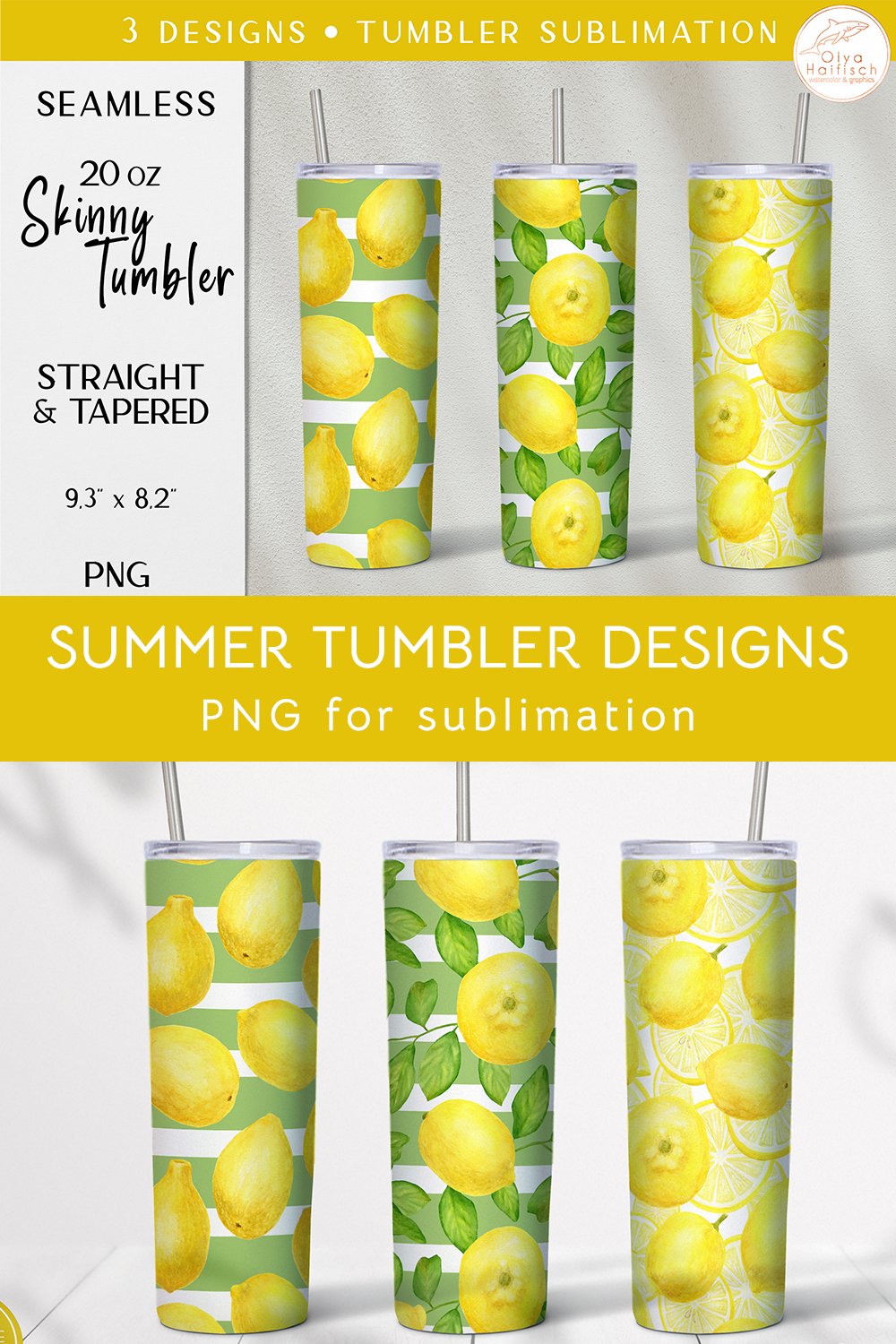 Lemon Tumbler Design. Summer 20 oz Skinny Tumler Sublimation