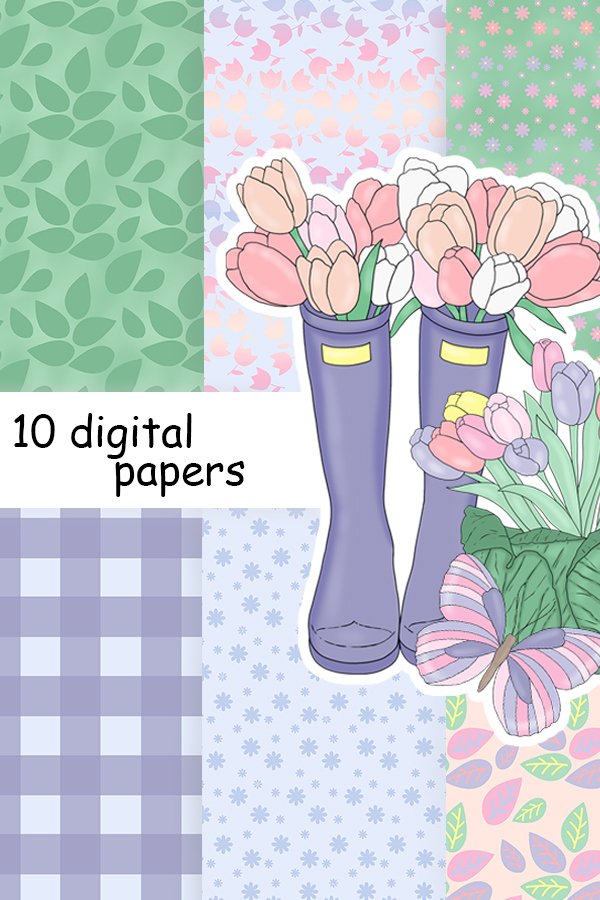 Spring PATTERN Pink Blue Bloom Background Paper - JPEG files