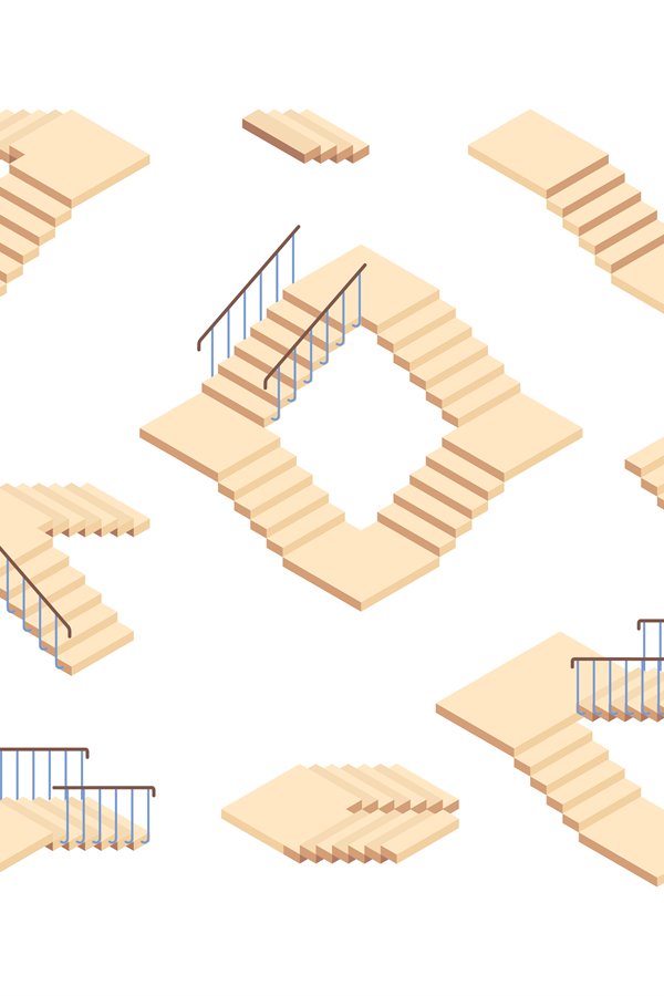 Stairs isometric. Outdoor staircase for houses constructions