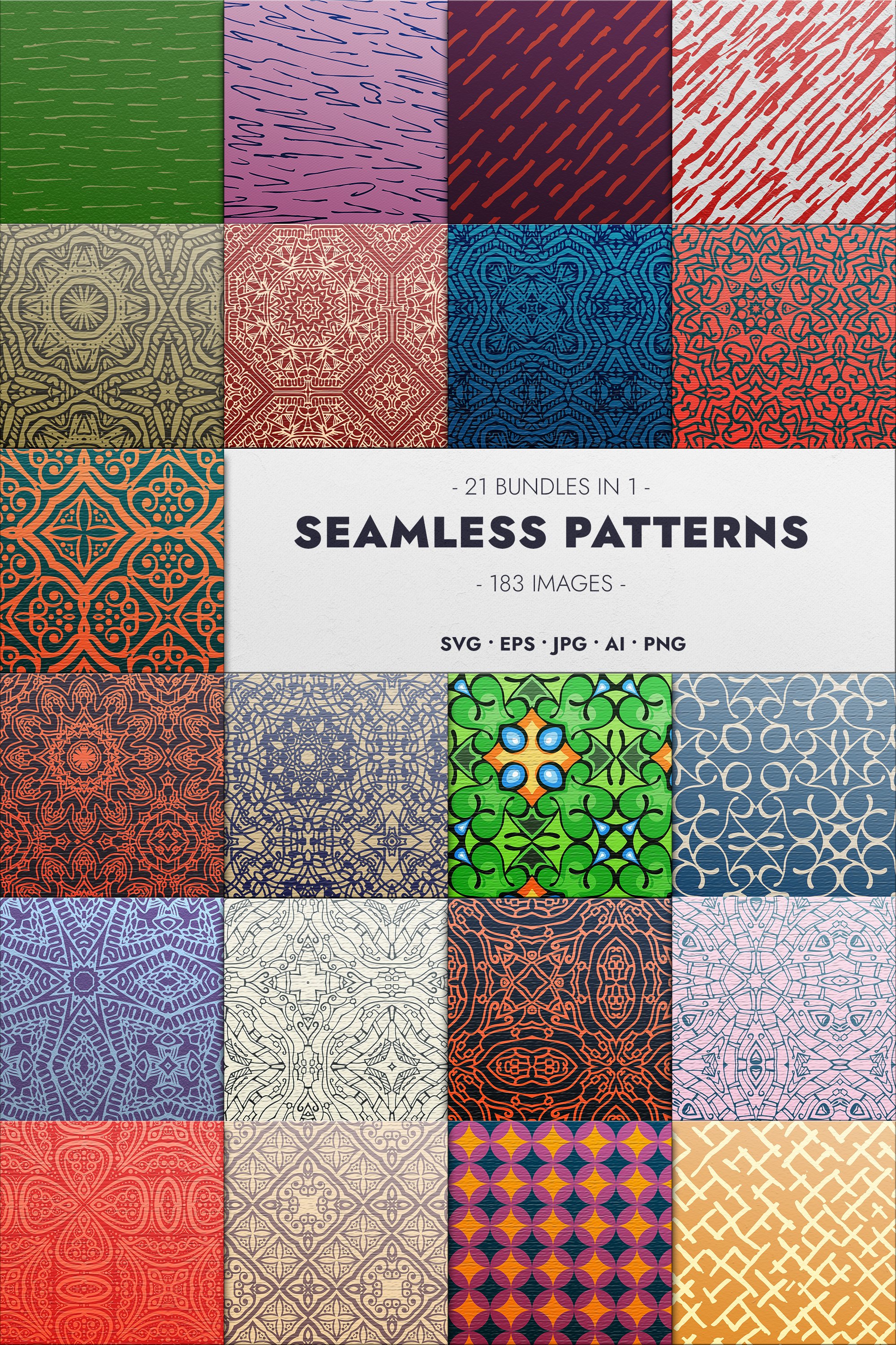 Seamless Patterns, 21 in 1 - Openwork, Hand-drawn, Trendy