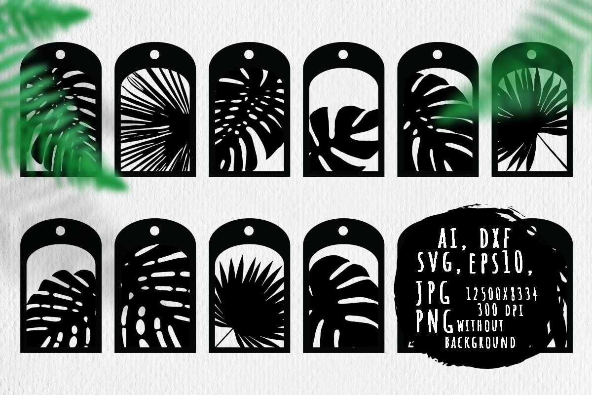 Gift tags with tropical leaves bundle