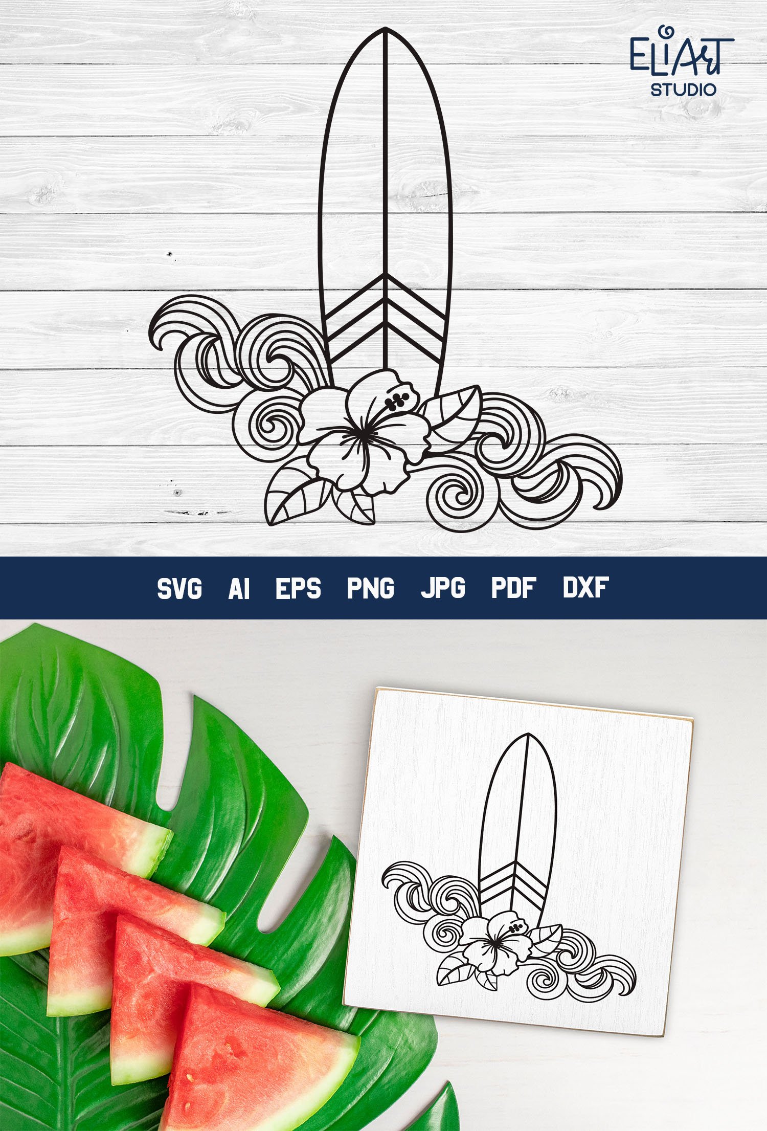 Surfboard SVG | Tropical Surfing Design