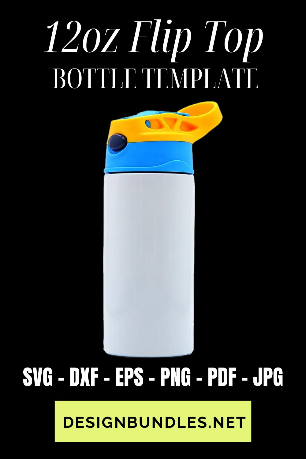12oz Kids Flip Top Bottle Tapered Template Sublimation PNG