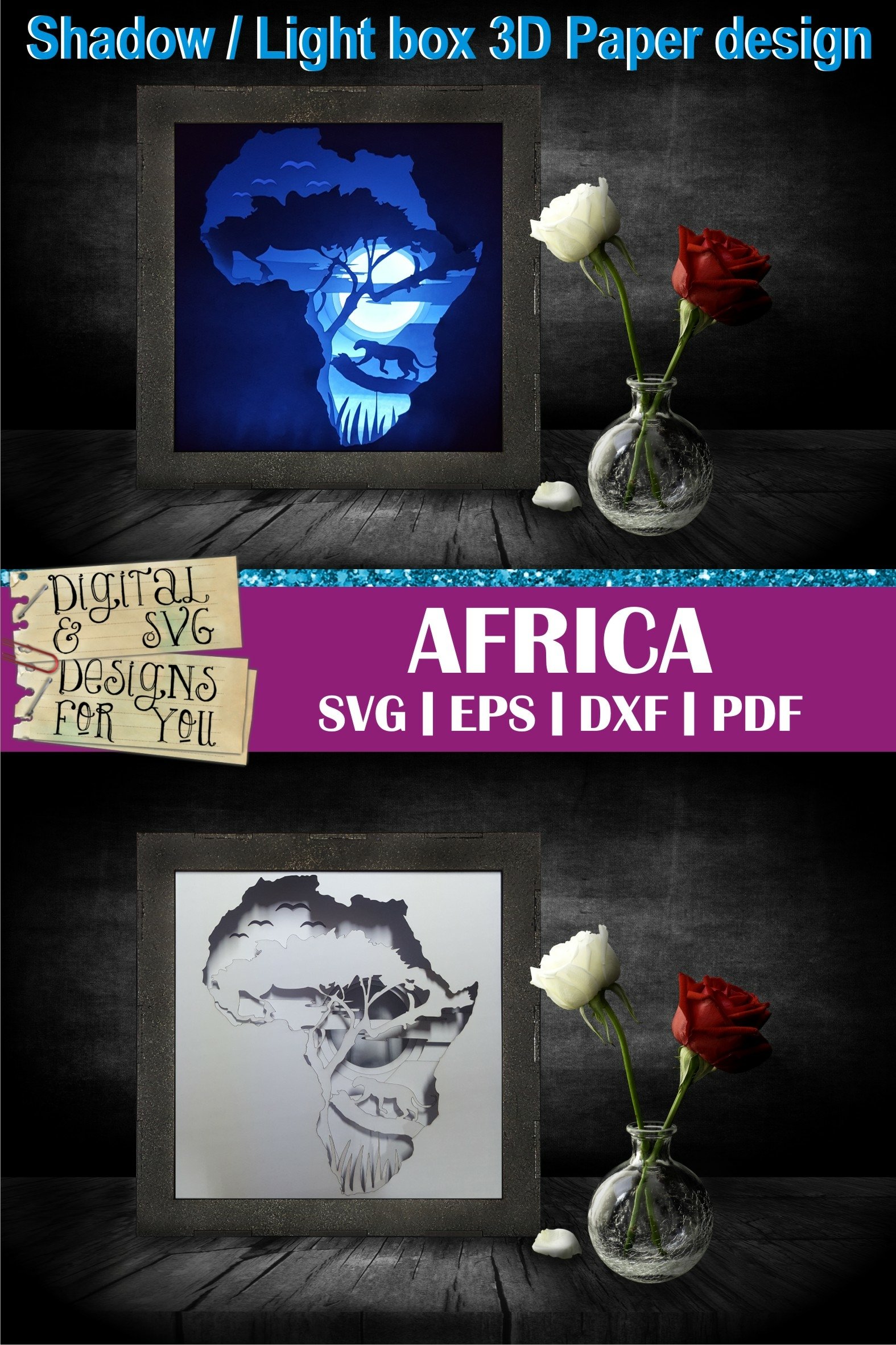 African Scene - 3D Light box | 3d Shadow box | (1243635)