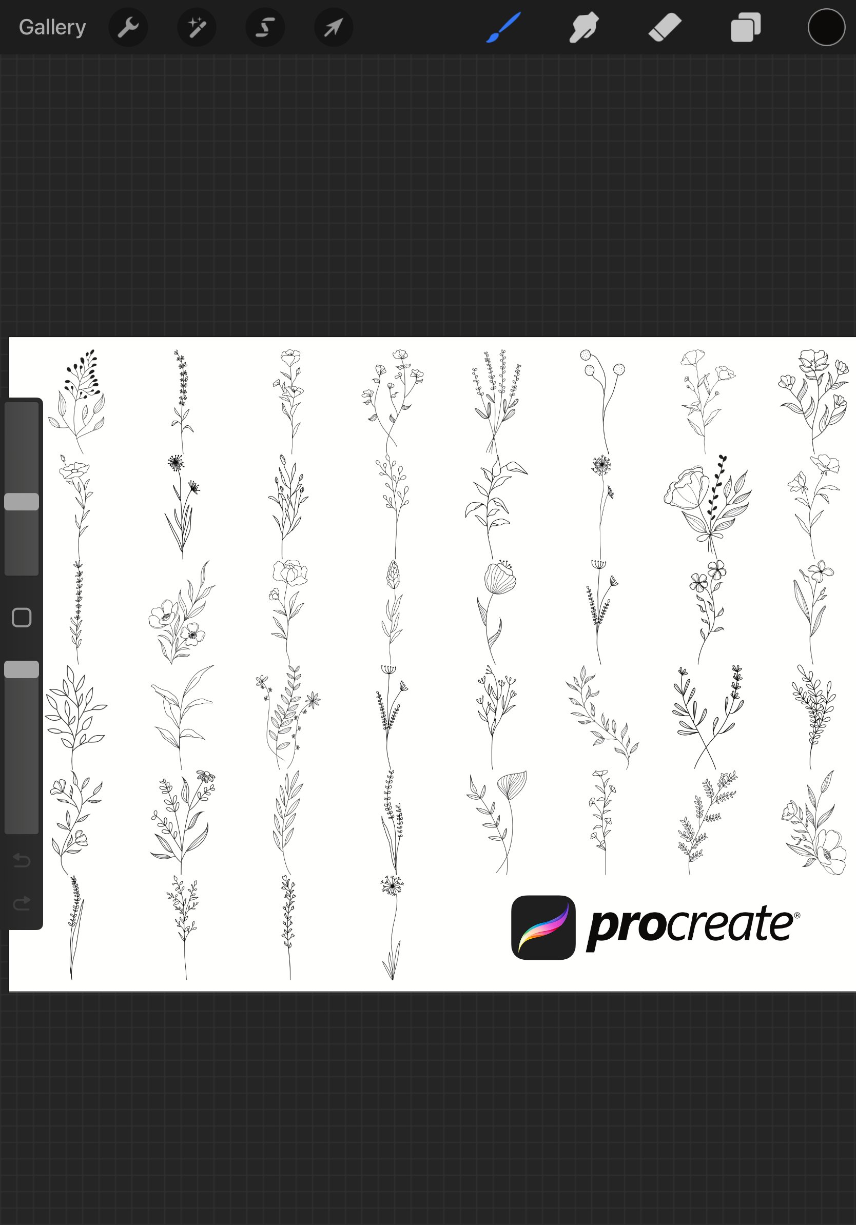 Floral Flower Set 7 Procreate Brush Stamps, 44 Floral Stamps