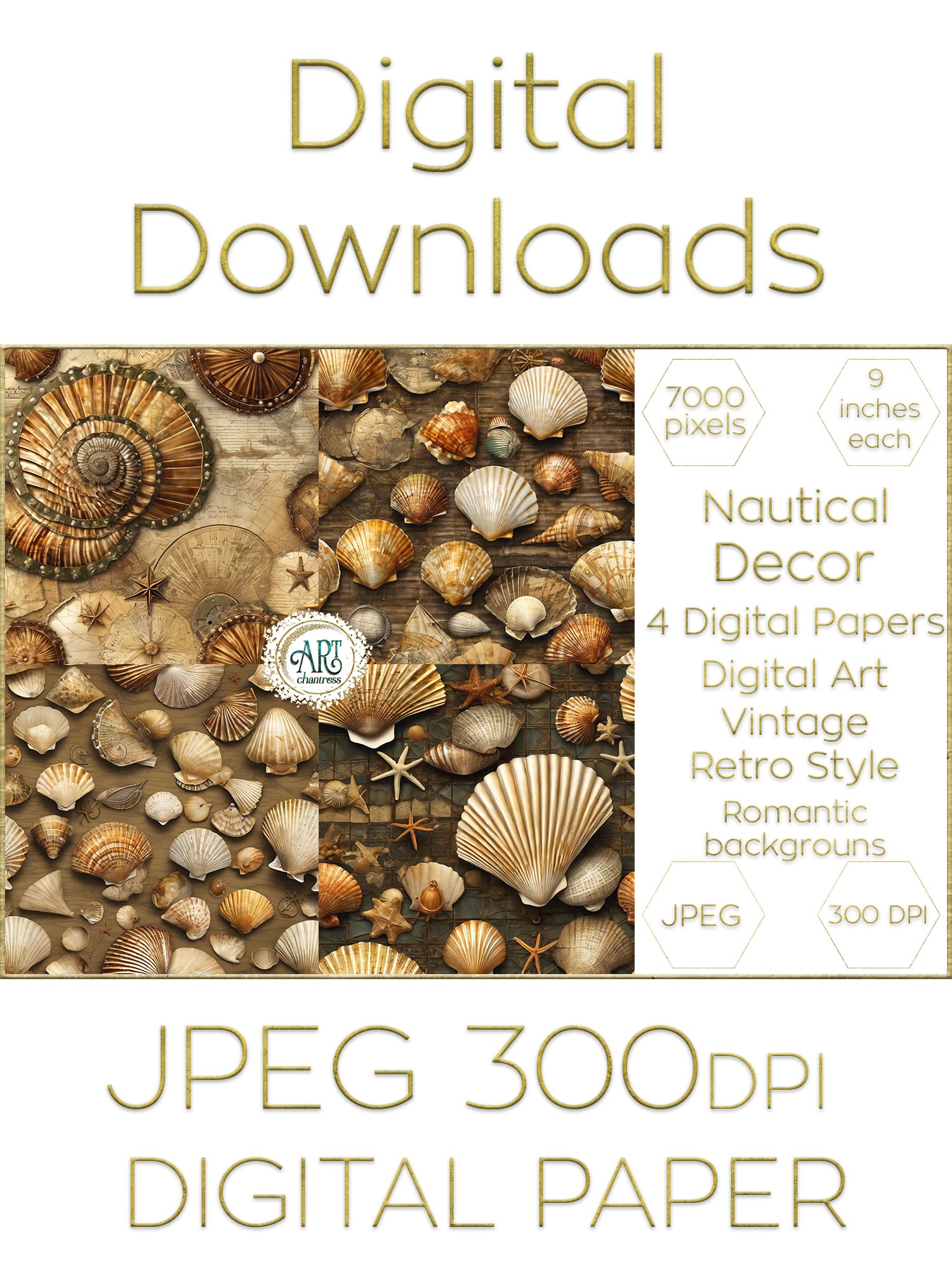 Shell Digital Paper Vintage Old Digital Papers Fantasy Shells Retro (3633661)