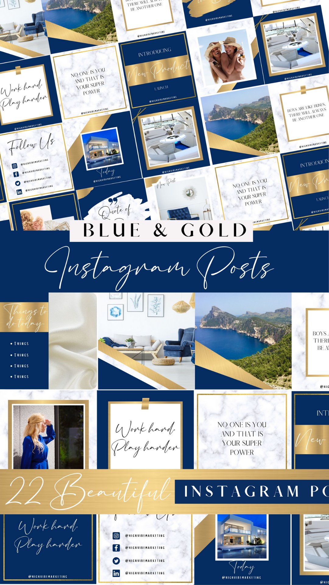 Blue and Gold Instagram Post Template Canva