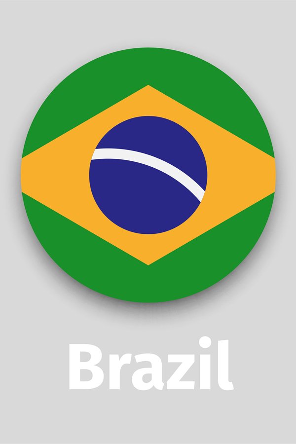 Brazil flag, round icon with shadow