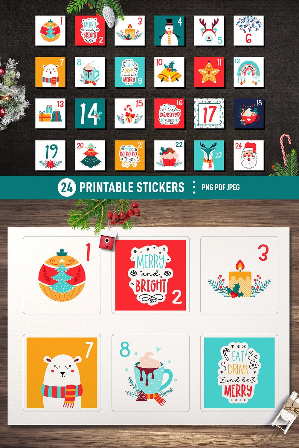 Advent calendar printable stickers Christmas gift countdown